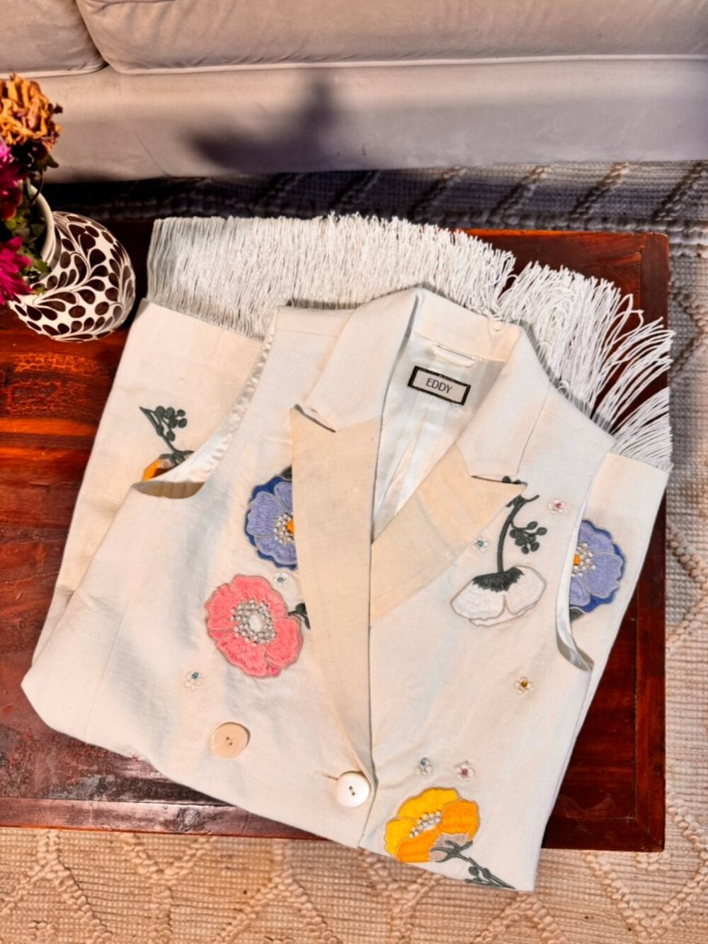 Eddy Eirinie Beaded Embroidered Vest Mini Dress Ivory